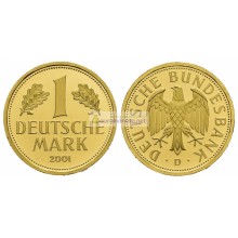 (ФРГ) Федеративная Республика Германия 1 марка 2001 год (D). Выход немецкой марки из обращения. Золото. BU