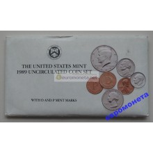 США полный годовой набор монет 1989 год 10 монет Кеннеди Денвер (D), Филадельфия (P) АЦ