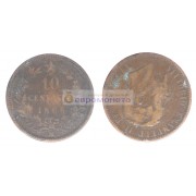 Италия 10 чентезимо 1866 год (М). Король Виктор Эммануил II