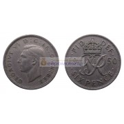 Великобритания 6 пенсов 1950 год. Король Георг VI