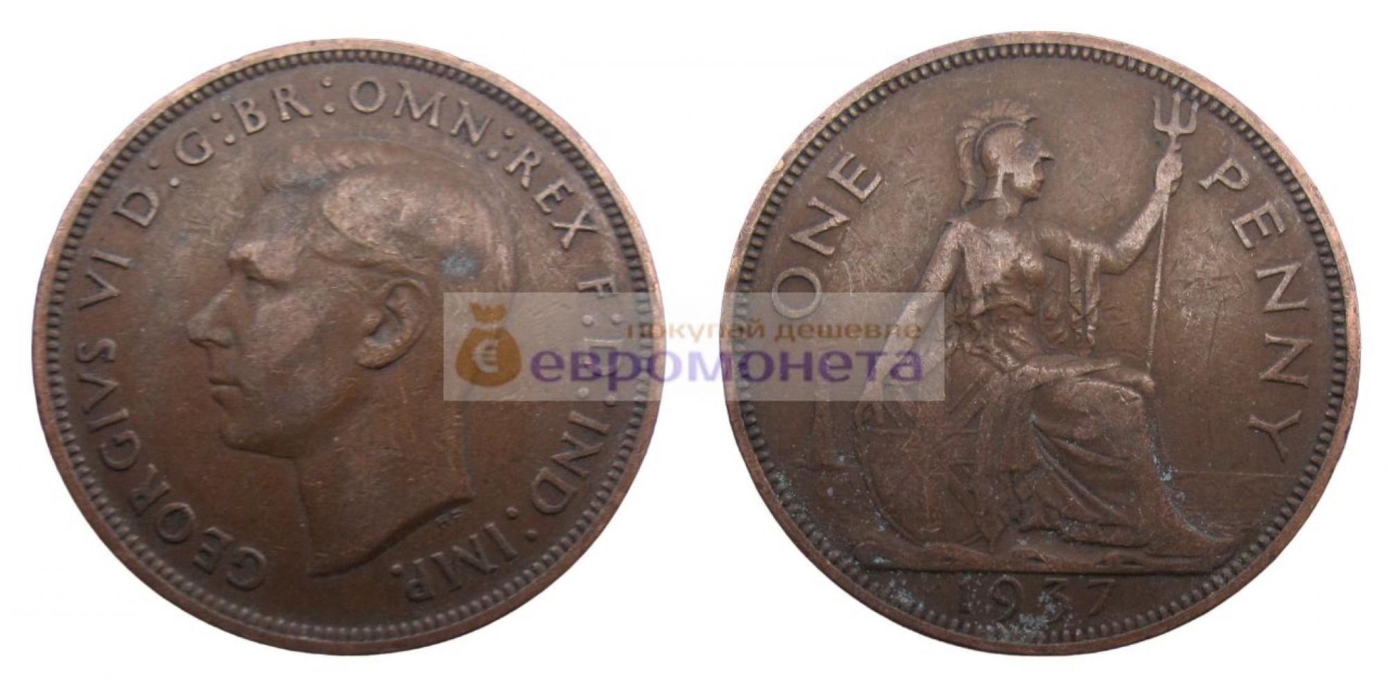 Великобритания 1 пенни 1937 год. Король Георг VI