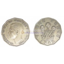 Великобритания 3 пенса 1942 год Никелевая латунь (жёлтый цвет). Король Георг VI Великобритания 3 пенса 1942 год Никелевая латунь (жёлтый цвет). Король Георг VI