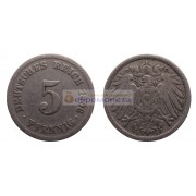 Германия 5 пфеннигов 1906 год "F" - Штутгарт. Вильгельм II