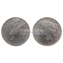 США 1 доллар 1923 год. "D" - Денвер. Мирный доллар (Peace Dollar). Серебро.