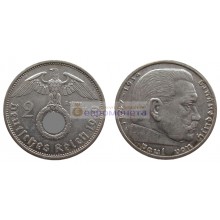 Германия третий рейх 2 рейхсмарки (марки) 1939 год A серебро Гинденбург