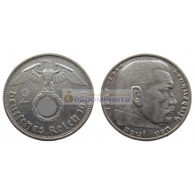Германия третий рейх 2 рейхсмарки (марки) 1939 год A серебро Гинденбург