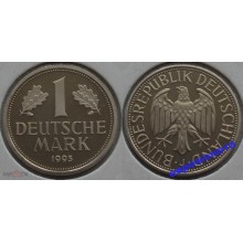 ФРГ 1 марка 1993 год Отметка монетного двора: "J" - Гамбург
