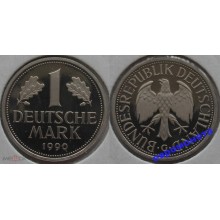 ФРГ 1 марка 1990 год Отметка монетного двора: "G" - Карлсруэ