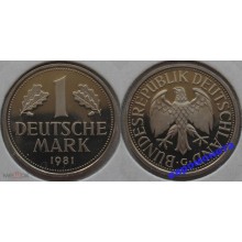 ФРГ 1 марка 1981 год Отметка монетного двора: "G" - Карлсруэ