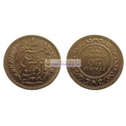 Французский протекторат Тунис 20 франков 1892 А год. Золото.
