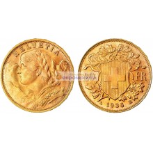 Швейцария 20 франков 1935 год. Золото.