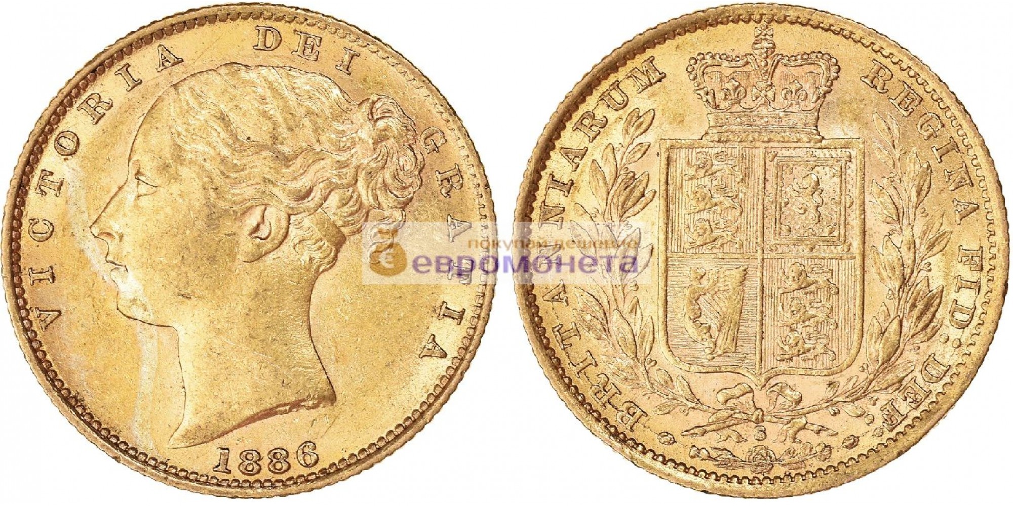 Австралия 1 соверен 1886 год. Королева Виктория. Герб на реверсе. Золото