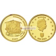 Гана 500 сика 2002 год. Финикийские мореплаватели. Золото.