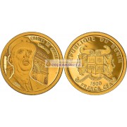 Бенин 1500 франков КФА 2010 год. Шарль де Голль. MS(65-70) Золото