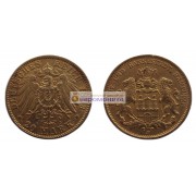 Германская империя Гамбург 20 марок 1893 год "J" Золото