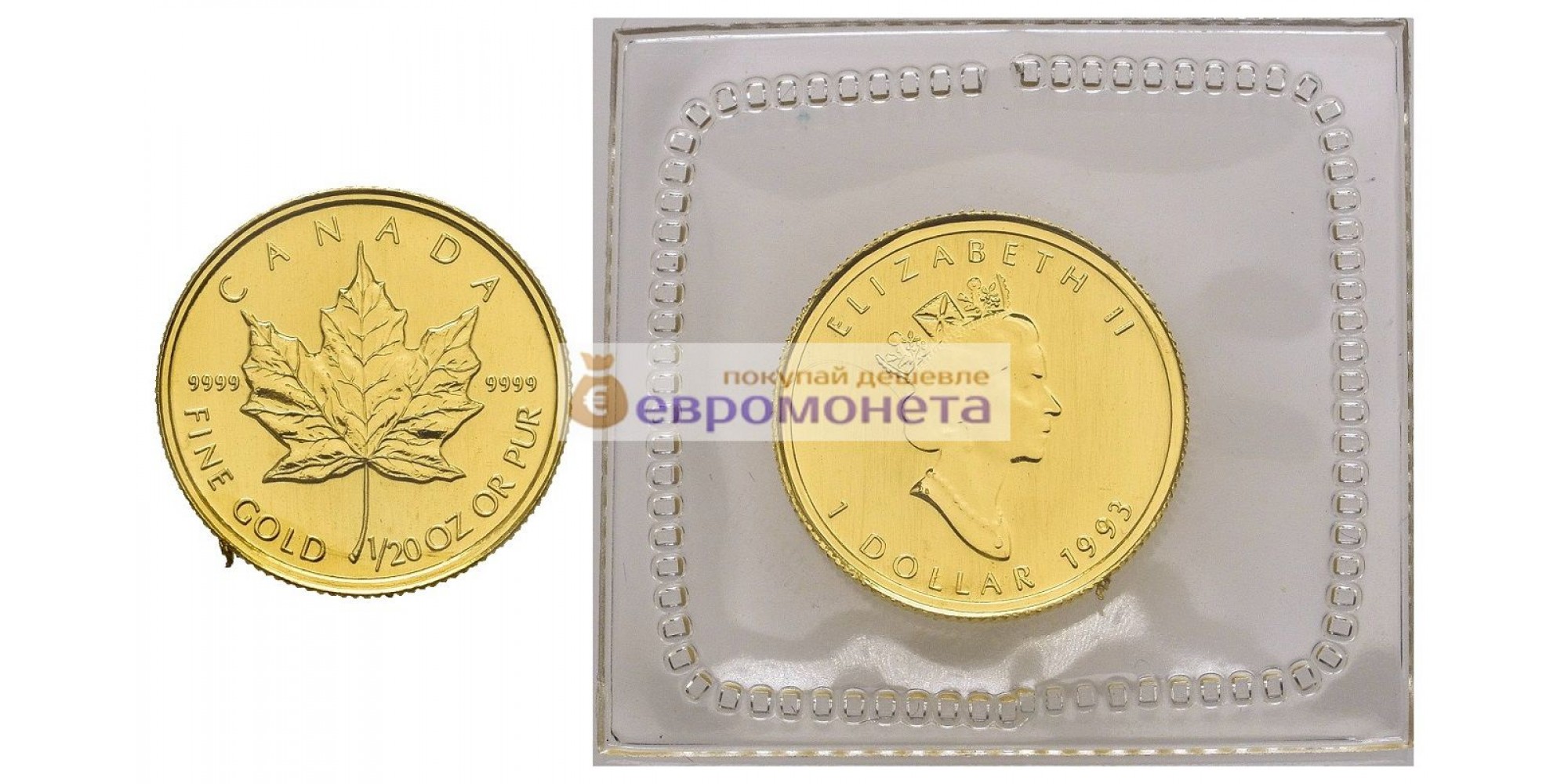 Канада 1 доллар 1993 год. Кленовый лист. Золото