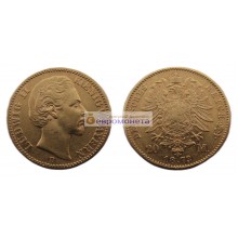 Германская империя Бавария 20 марок 1873 год "D" Людвиг II. Золото