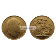 Великобритания 1 фунт (соверен) 1910 год. Король Эдуард VII. Золото