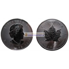 Канада 5 долларов 2019 год Кленовый лист (маленький лист под большим). Серебро. Унция