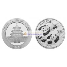 Китай 10 юань 2022 год 40 лет чеканке монет с пандой. Серебро. 30 грамм