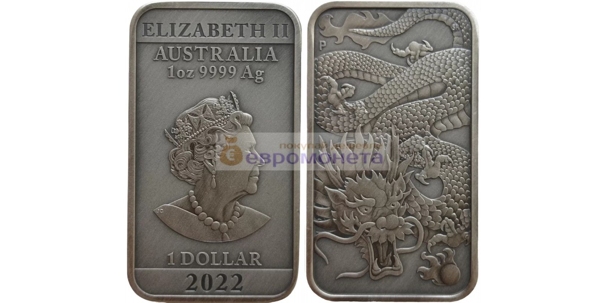 Австралия 1 доллар 2022 год Китайский дракон. Серебро унция 999 пробы (Антиквариат)