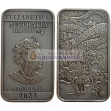 Австралия 1 доллар 2022 год Китайский дракон. Серебро. Унция (Антиквариат)