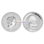 Тувалу 1 доллар 2022 год Симпсоны - Гомер Симпсон. Серебро. Унция