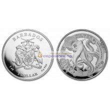 Барбадос 1 доллар 2022 год Карибское серебро - Осьминог. Серебро. Унция
