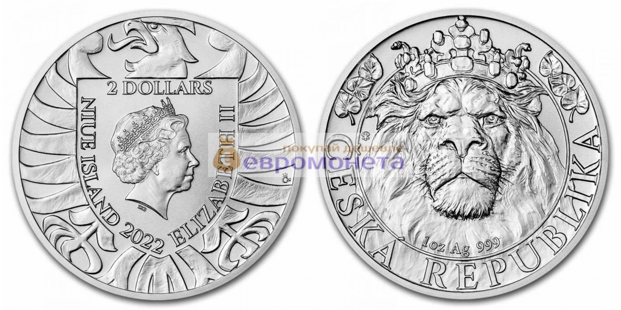 Ниуэ 2 доллара 2022 год Чешский лев. Серебро унция 999 пробы