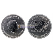 Ниуэ 2 доллара 2022 год Валлийский дракон. Серебро унция
