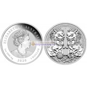 Австралия 1 доллар 2020 год Два китайских императорских льва-стража. Серебро. Унция