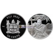 Фиджи 50 центов 2022 год. Древние воины-самураи. Серебро. Унция