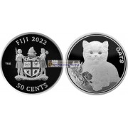 Фиджи 50 центов 2022 год. Кошки. Серебро. Унция