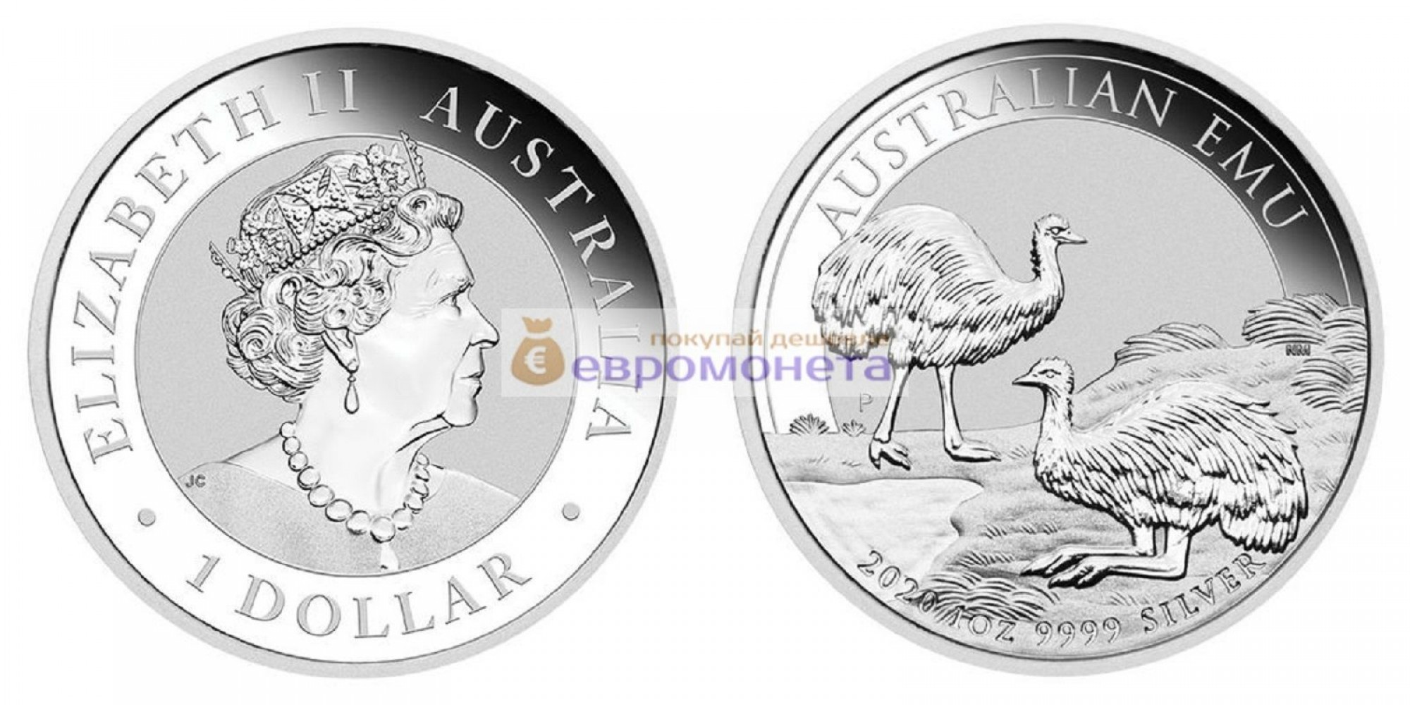 Австралия 1 доллар 2020 год Австралийский Эму. Серебро унция 999 пробы. Тираж 30 000 шт.
