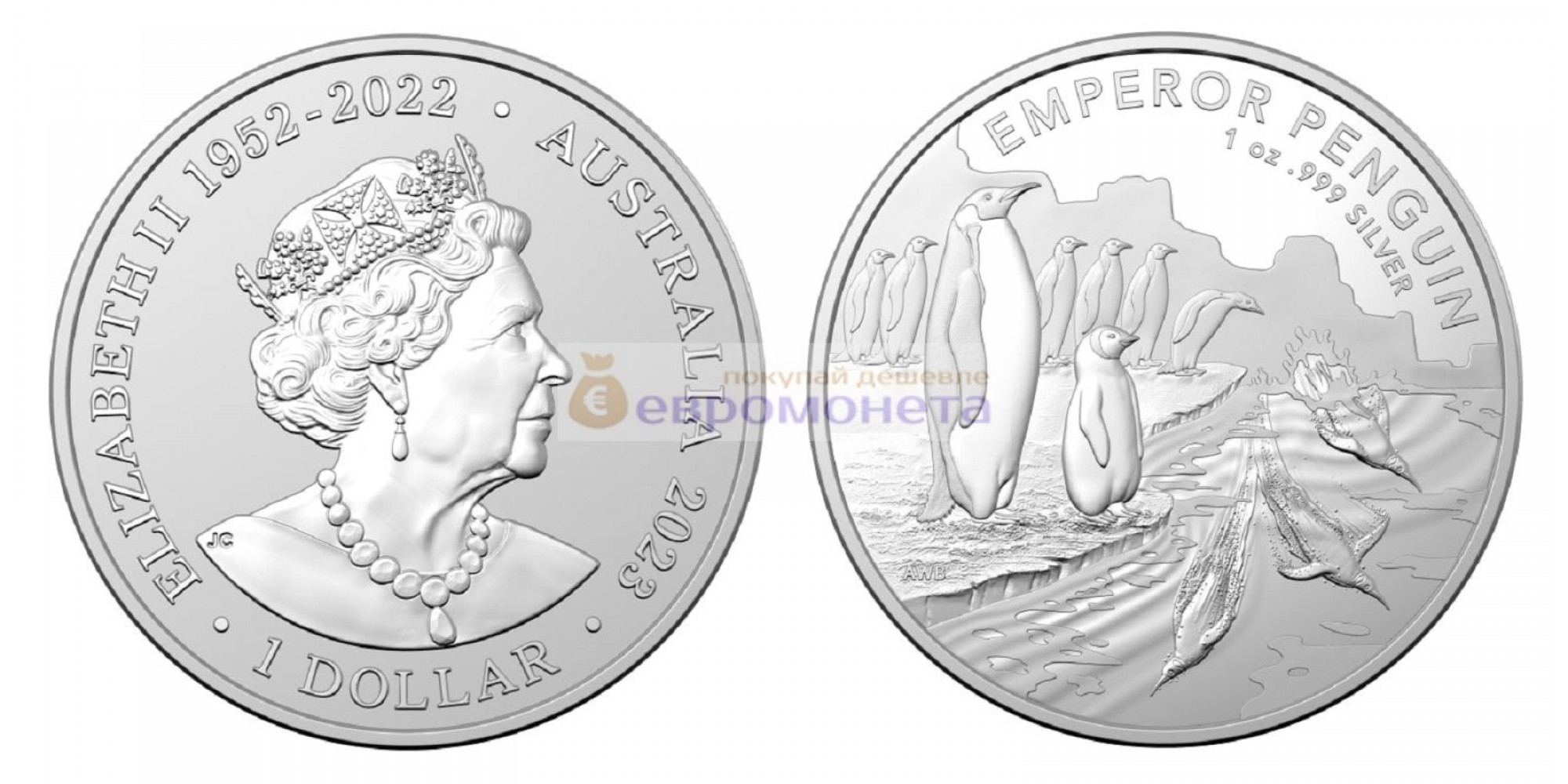 Австралия 1 доллар 2023 год Императорский пингвин. Серебро унция 9999 пробы. Тираж 25 000 шт.