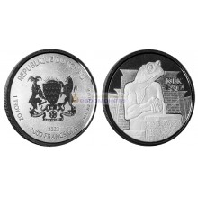 Республика Чад 1000 франков 2022 год Египетская реликвия - бог-лягушка Кек. Серебро. Унция