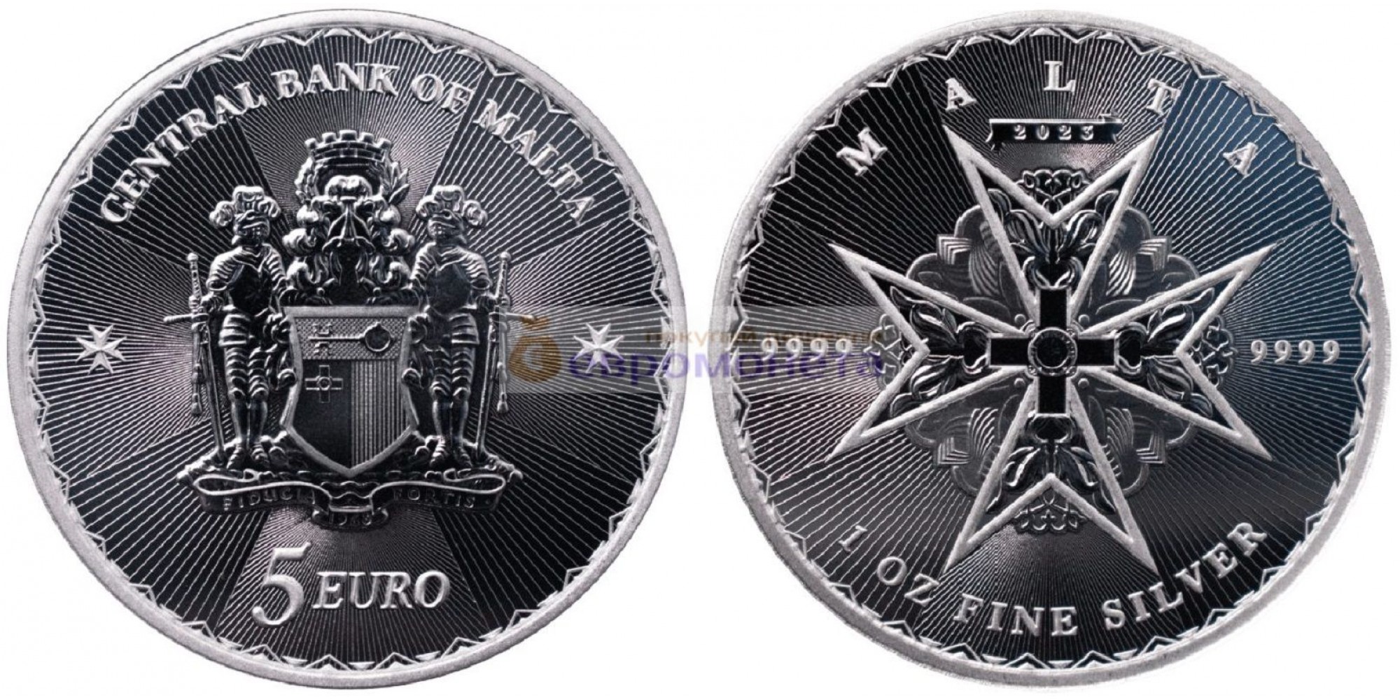 Мальта: Мальтийский крест 5 евро 2023 год 1 унция серебра 9999 пробы.
