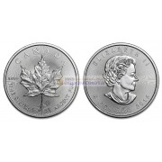 Канада 5 долларов 2015 год Кленовый лист (маленький лист под большим). Серебро. Унция
