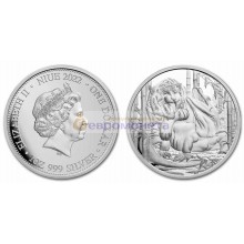 Ниуэ 1 доллар 2022 год. Комодский дракон против тигра. Серебро унция