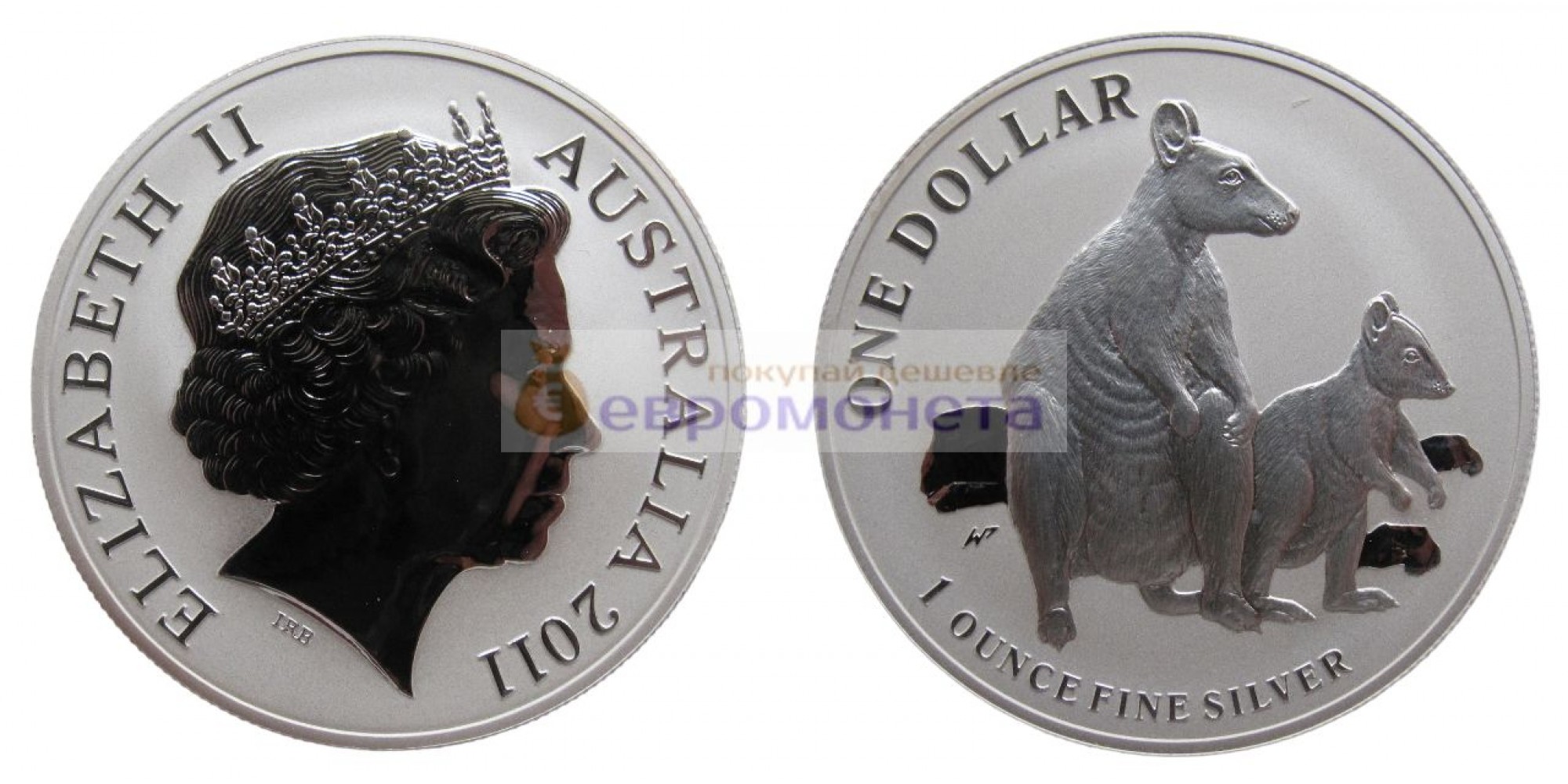 Австралия 1 доллар 2011 год Кенгуру с малышом /матовое поле монеты/. Серебро, пруф proof