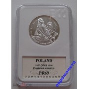 Польша 10 злотых 2005 год Станислав Август Панитовский серебро слаб грейдинг GCN PR69