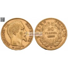 Франция Император Наполеон III 20 франков 1860 год BB Золото.