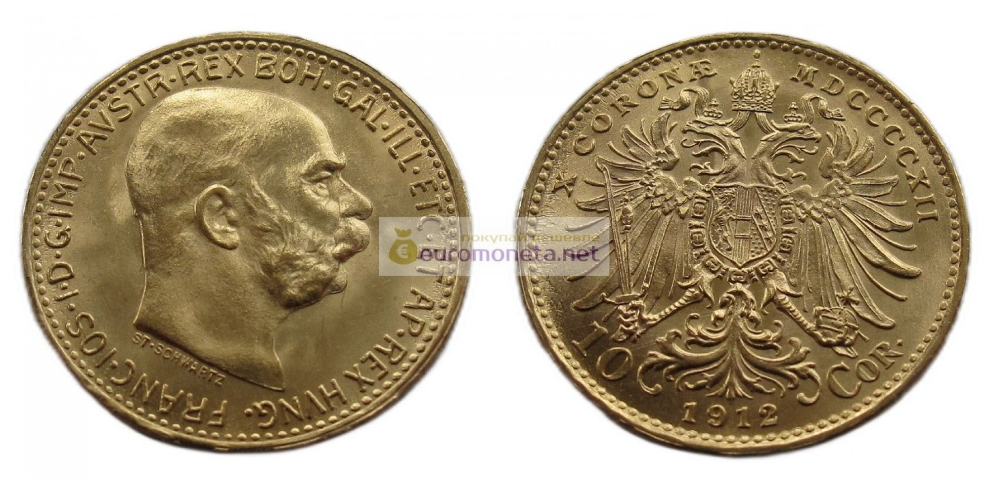 Австрия 10 крон 1912 год. Франц Иосиф I. Золото. АЦ / UNC