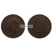Великобритания 1/2 пенни (полпенни) 1943 год. Король Георг VI Великобритания 1/2 пенни (полпенни) 1943 год. Король Георг VI