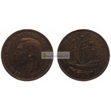 Великобритания 1/2 пенни (полпенни) 1945 год. Король Георг VI Великобритания 1/2 пенни (полпенни) 1945 год. Король Георг VI