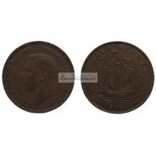 Великобритания 1/2 пенни (полпенни) 1945 год. Король Георг VI Великобритания 1/2 пенни (полпенни) 1945 год. Король Георг VI