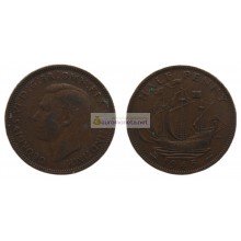 Великобритания 1/2 пенни (полпенни) 1945 год. Король Георг VI Великобритания 1/2 пенни (полпенни) 1945 год. Король Георг VI
