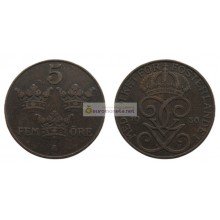 Швеция 5 эре 1930 год (бронза) Король Густав V
