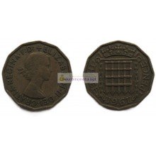 Великобритания 3 пенса 1961 год Никелевая латунь (жёлтый цвет). Королева Елизавета II