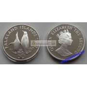 Фолклендские острова 50 пенсов 1987 год королевские пингвины серебро пруф